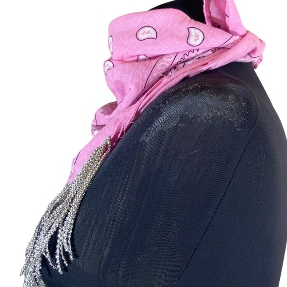 Fringed Rhinestone Decorative Pink Bandana - Picture 7 of 10